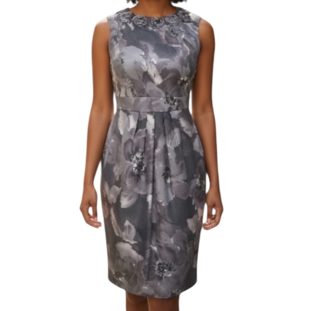 Adrianna Papell Multi Color Floral Rose Appliqué Dress